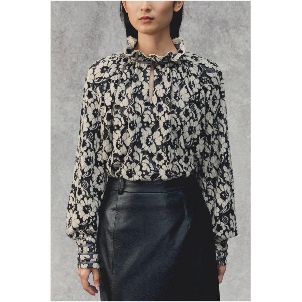 PaleBlueDot Blue Dot Original Design Gray Fur Lace Petal Pullover New Chinese Shirt image 8