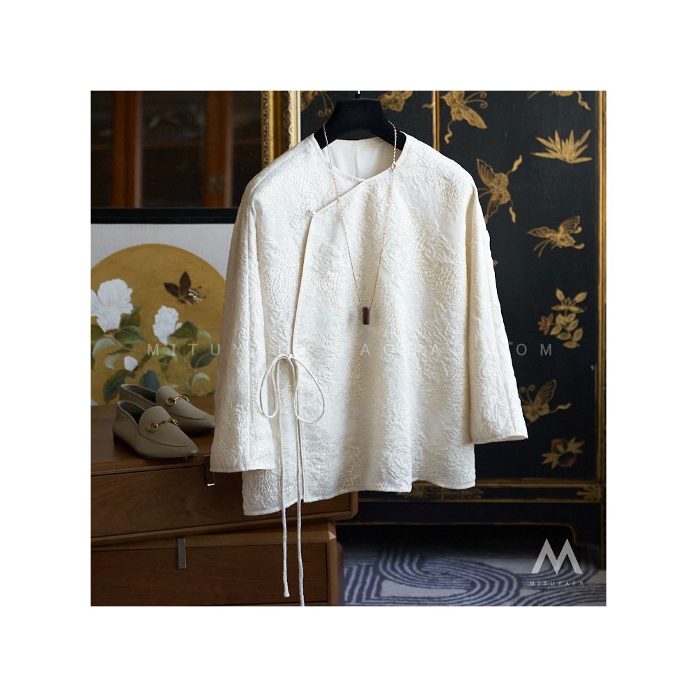 Blooming flowers falling shadows luxurious beauty noble atmosphere heavy industry gold wire relief 3D three dimensional jacquard mulberry silk top jacket U0203 image 10