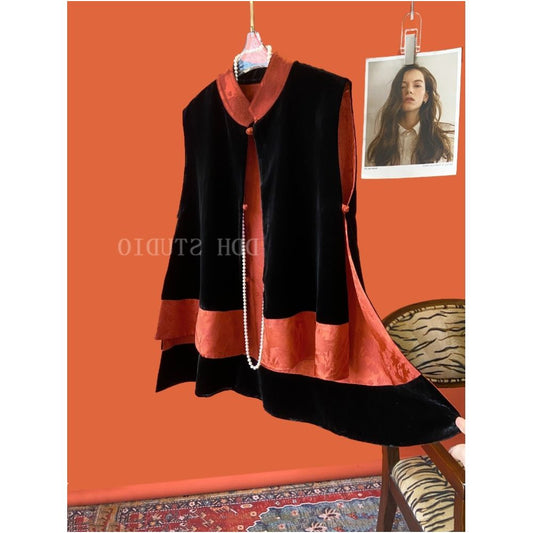 Asaya1331 - First tier brands withdraw from the cabinet women s clothing clearance goods real velvet and silk printed vest new Chinese style Chinese style camisole top