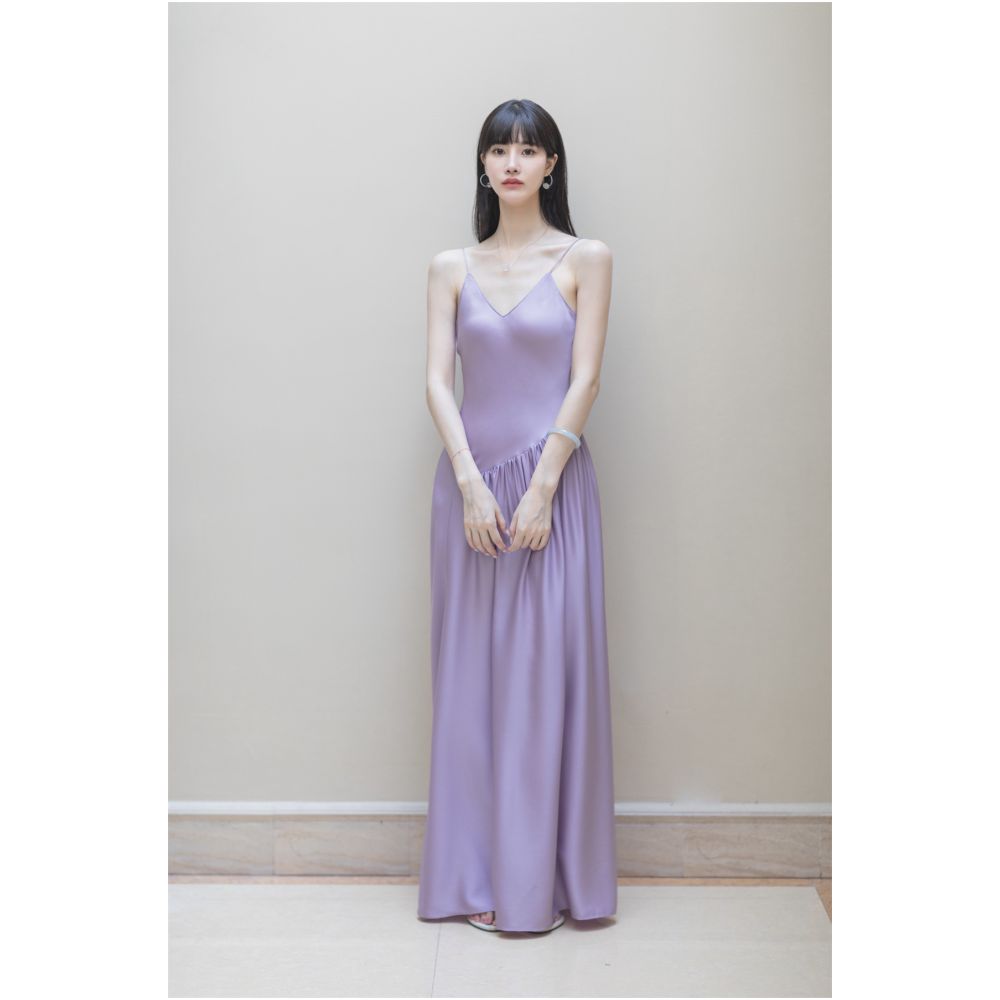 SAKINAWANG22 Summer Original Silk Double Joss Satin Pleated Large Swing V Neck Slim Suspender Dress Long Skirt image 1
