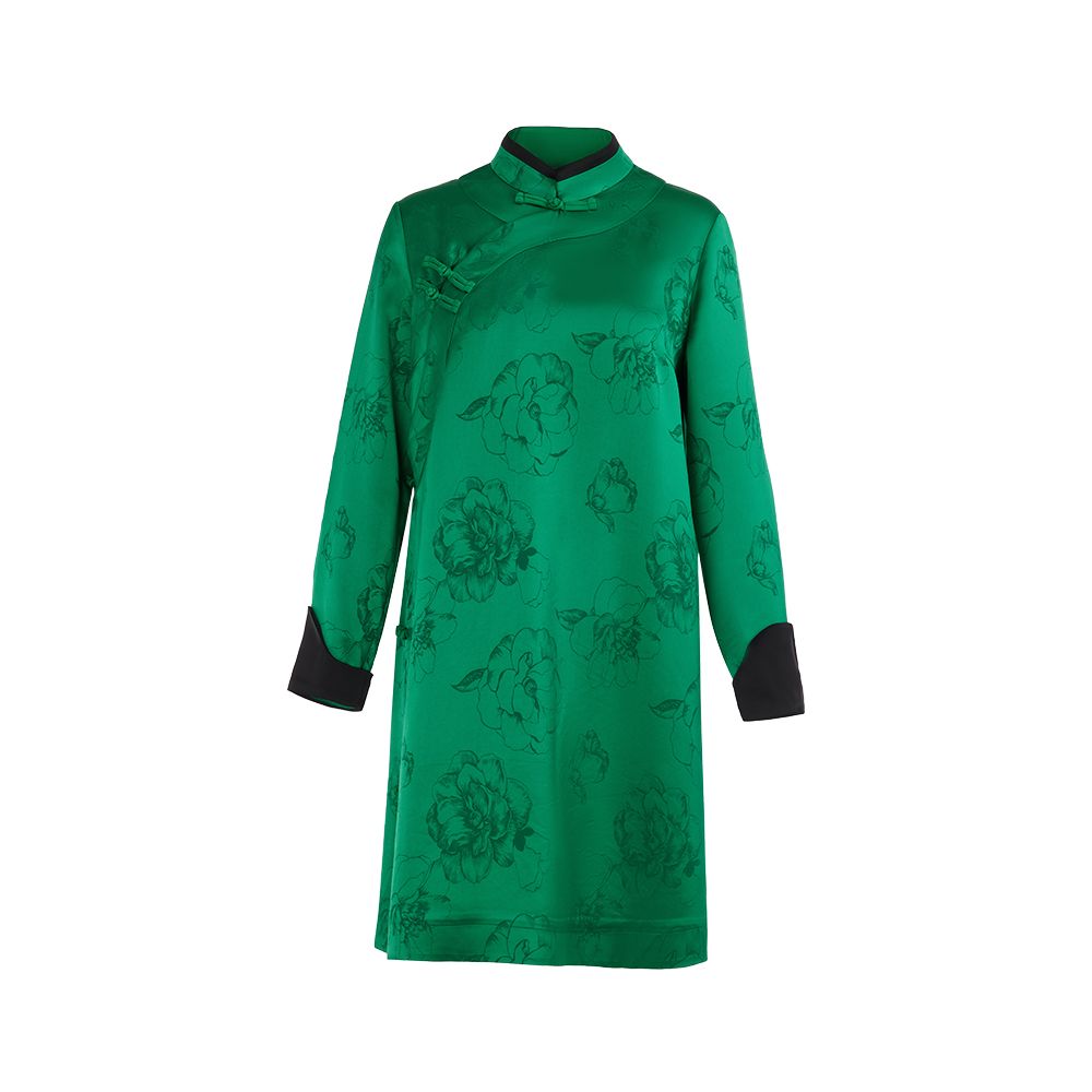 Hua Mu Shen Xin Chinese style black cheongsam improved new long sleeved Chinese style women s high end stand up collar acetate dress image 10