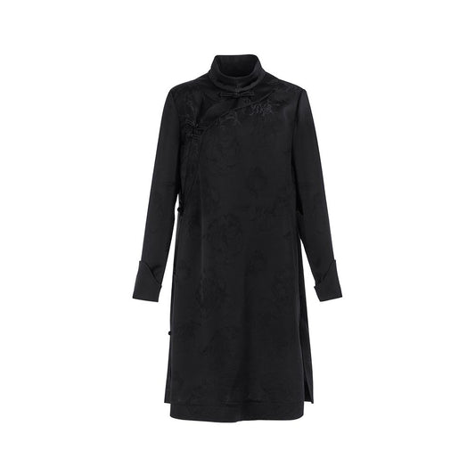 Asaya1325 - Hua Mu Shen Xin Chinese style black cheongsam improved new long sleeved Chinese style women s high end stand up collar acetate dress