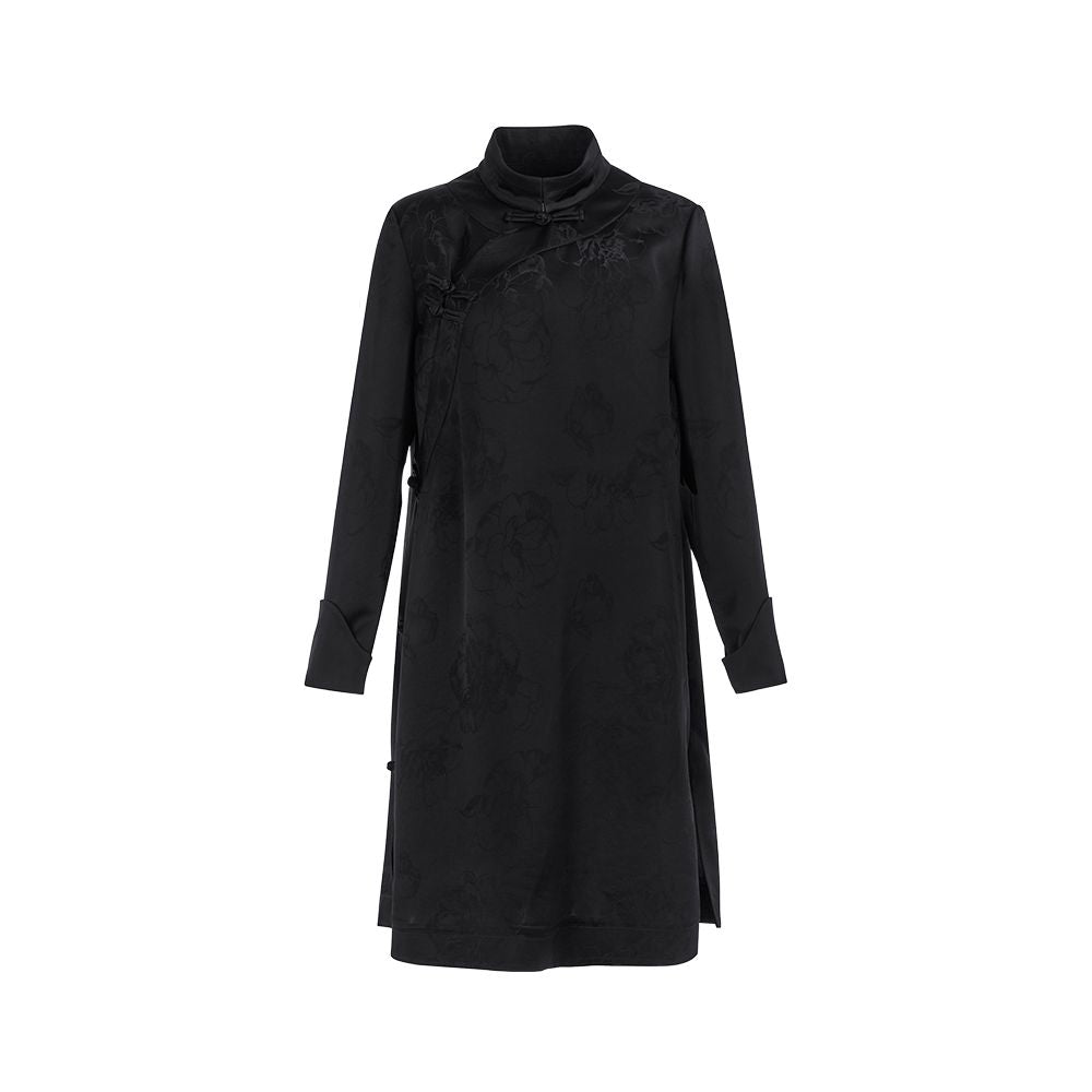 Hua Mu Shen Xin Chinese style black cheongsam improved new long sleeved Chinese style women s high end stand up collar acetate dress image 24