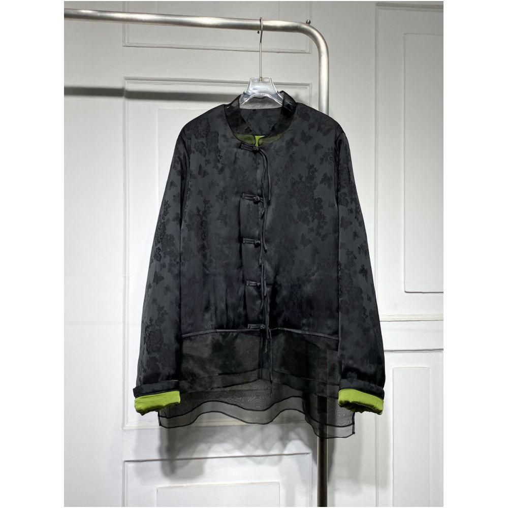 Fashionable Chinese style light luxury plate buckle satin thin cotton clothing for women 2022 autumn and winter new item versatile loose high end Chinese style cotton clothing image 1