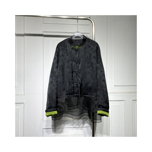 Asaya1330 - Fashionable Chinese style light luxury plate buckle satin thin cotton clothing