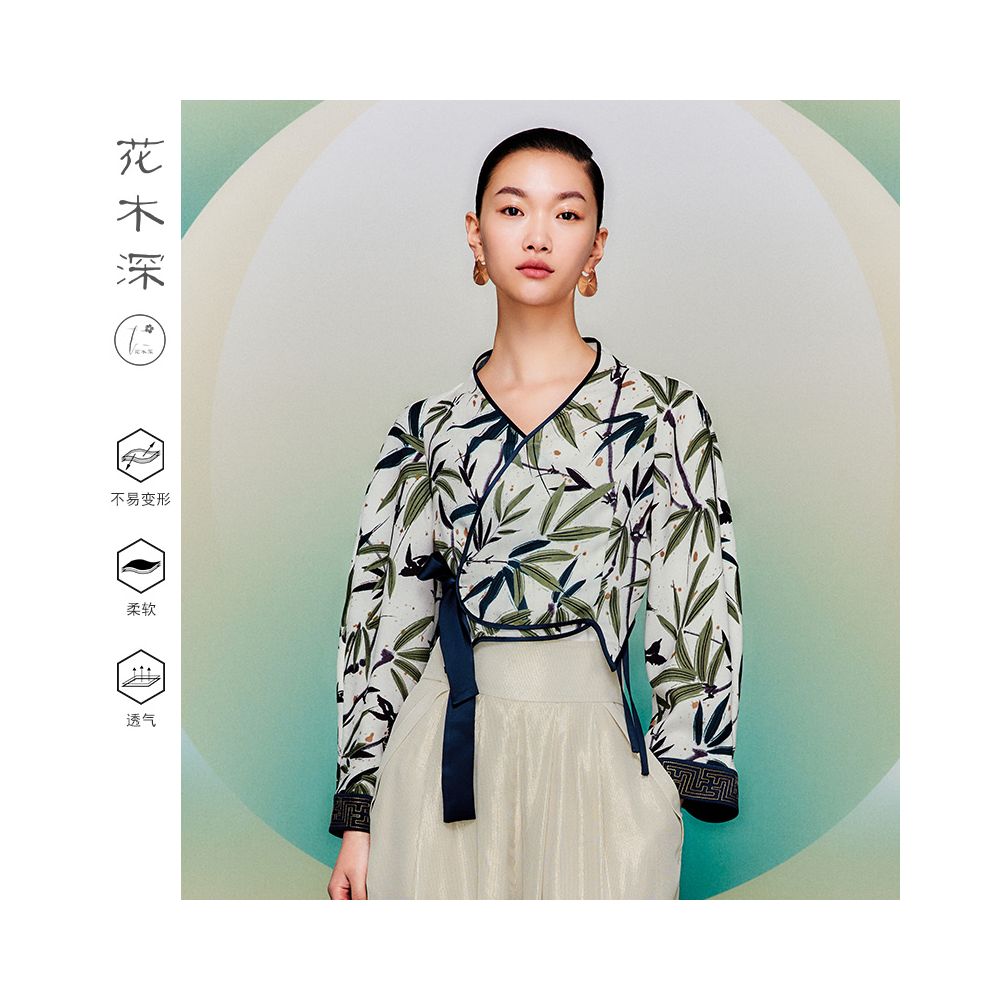 Celebrity style flower and tree deep vinegar Chinese style bamboo leaf top Chinese style improved Hanfu diagonal collar women s coat image 0