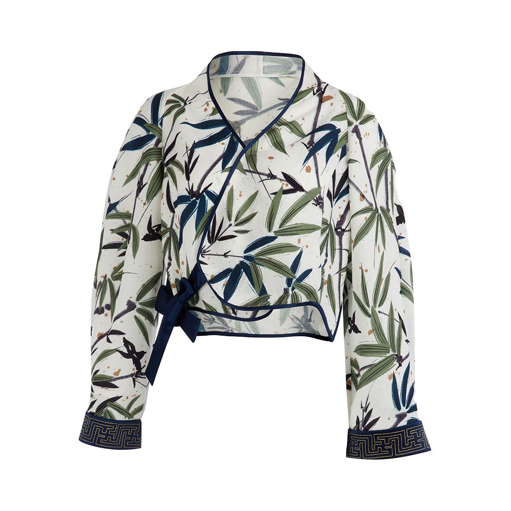 Celebrity style flower and tree deep vinegar Chinese style bamboo leaf top Chinese style improved Hanfu diagonal collar women s coat image 6