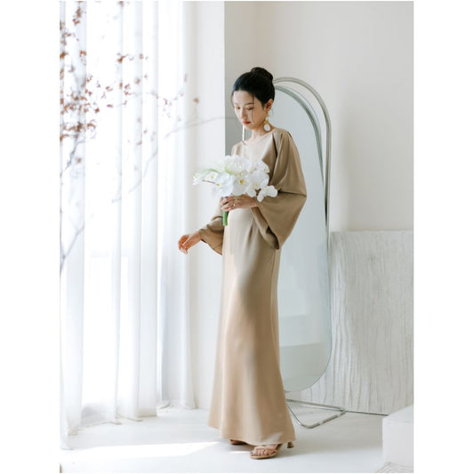 Asaya1312 - MiaoSelect u003cBean Lotus u003eFrench Style Elegant Skin friendly Satin Dress Bridal Morning Dress Bridesmaid Dress