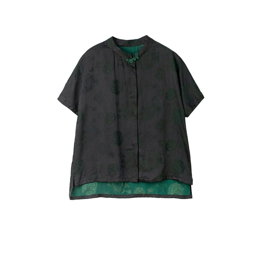 Original Design by Bu Xiaojiang Summer Youth Silk Short sleeved Fragrant Cloud Yarn Shirt High end Mulberry Silk Chinese Top image 1