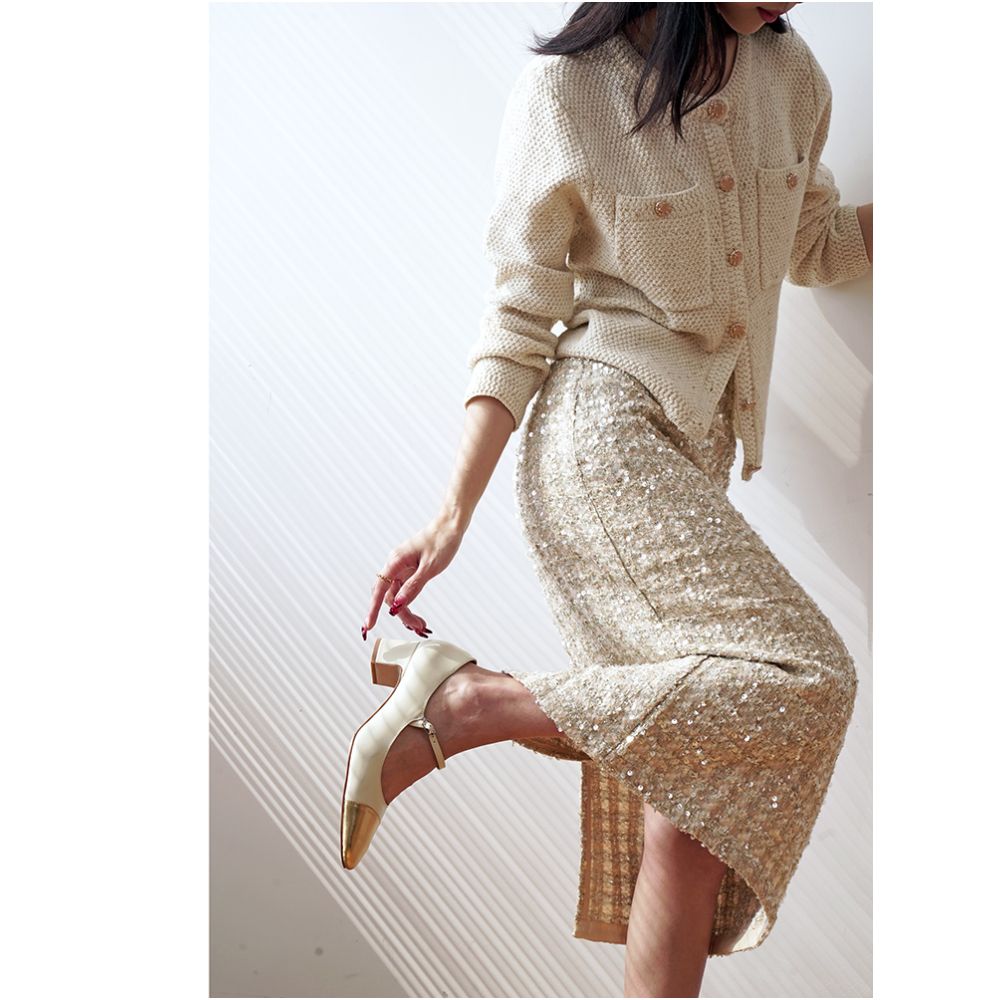 Deeply customized spring vintage temperament small fragrant cashmere wool light luxury gold and silver silk jacquard knitted cardigan for women image 2