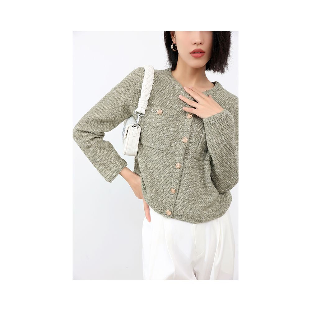 Deeply customized spring vintage temperament small fragrant cashmere wool light luxury gold and silver silk jacquard knitted cardigan for women image 13