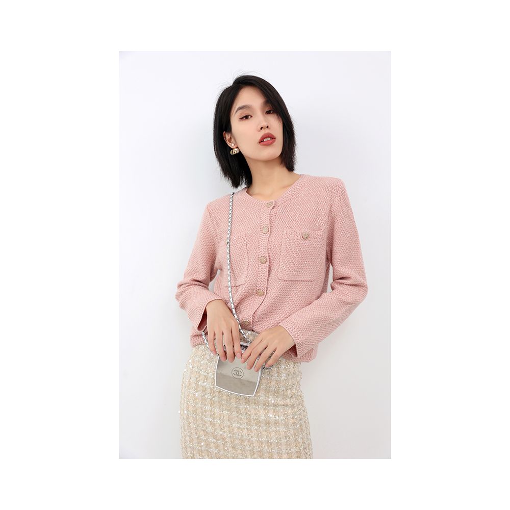 Deeply customized spring vintage temperament small fragrant cashmere wool light luxury gold and silver silk jacquard knitted cardigan for women image 22