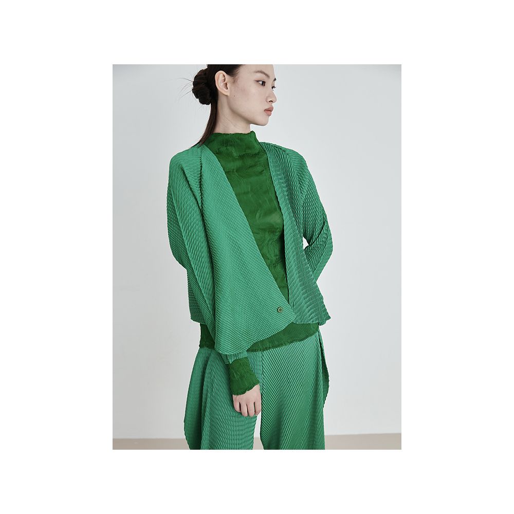 Whitecube 2024 Spring B u0026V Green Retro Main Line Fish Scale Fold One Button Design Short Small Coat for Women image 7