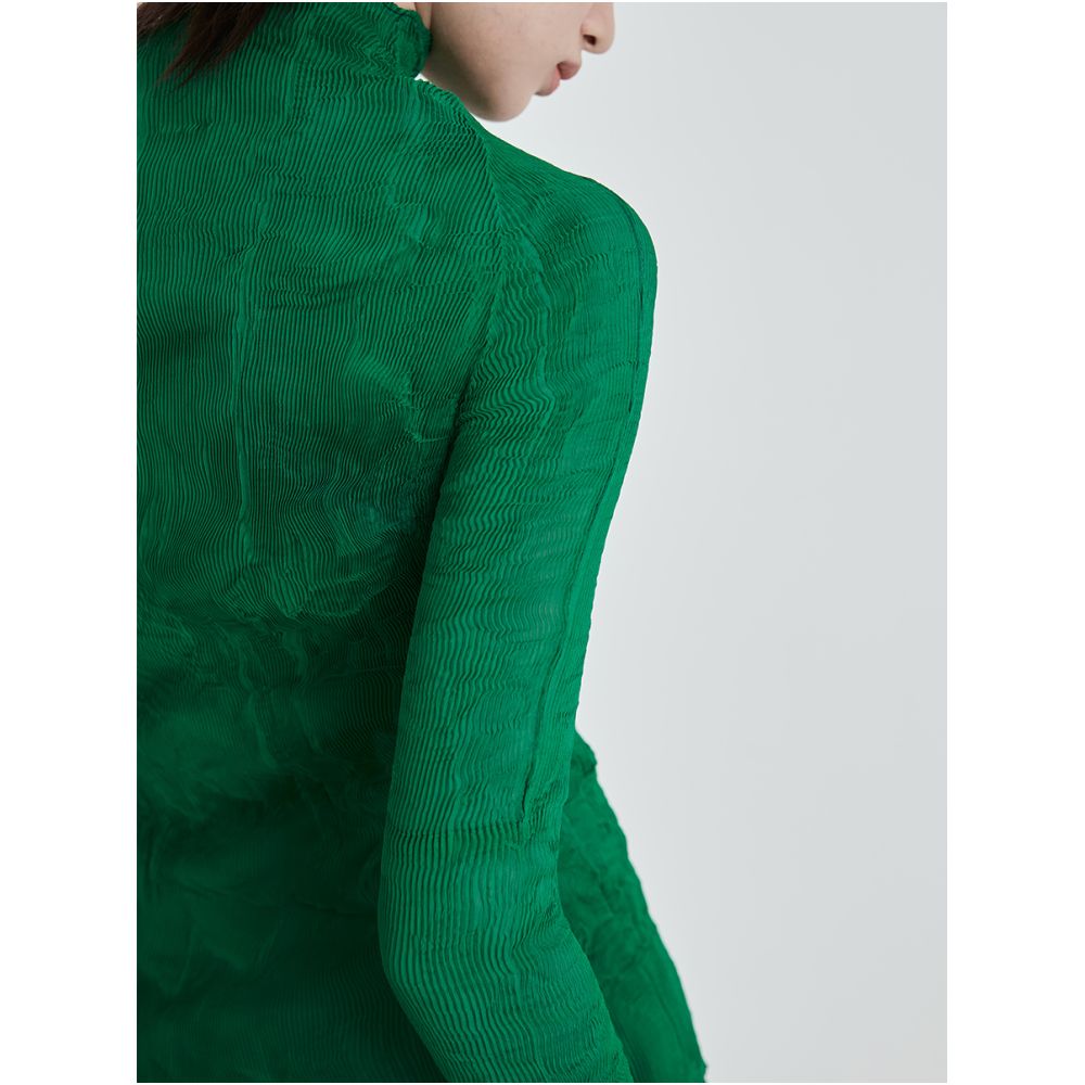 Whitecube2024 Spring Green Half High Collar Willow Fold Bottom Shirt Top Women s Slim Fit Look Long Sleeve T shirt image 2