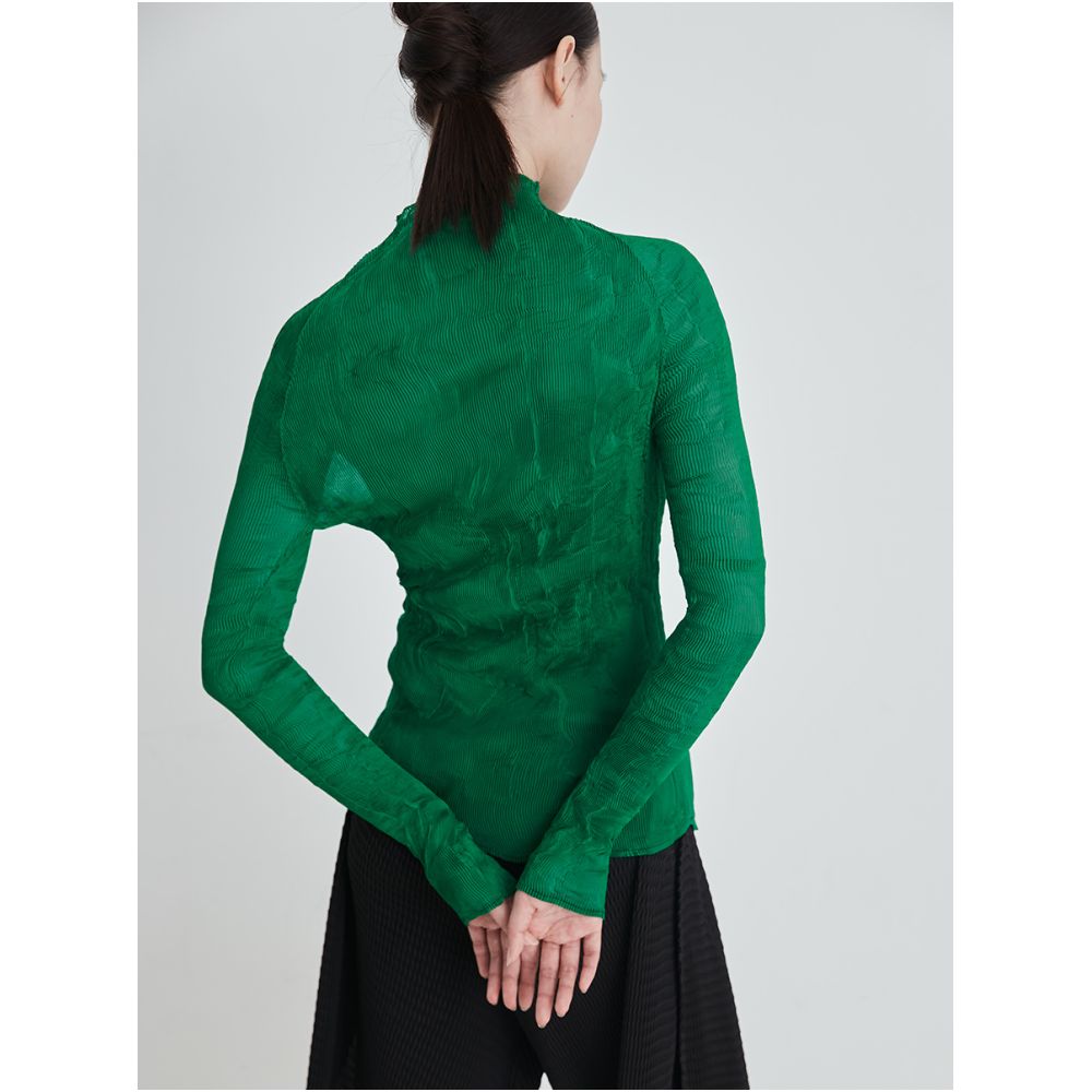 Whitecube2024 Spring Green Half High Collar Willow Fold Bottom Shirt Top Women s Slim Fit Look Long Sleeve T shirt image 5