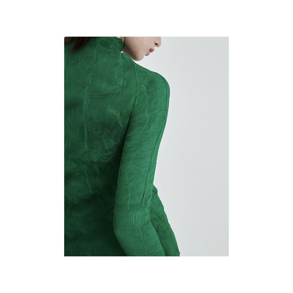 Whitecube2024 Spring Green Half High Collar Willow Fold Bottom Shirt Top Women s Slim Fit Look Long Sleeve T shirt image 6