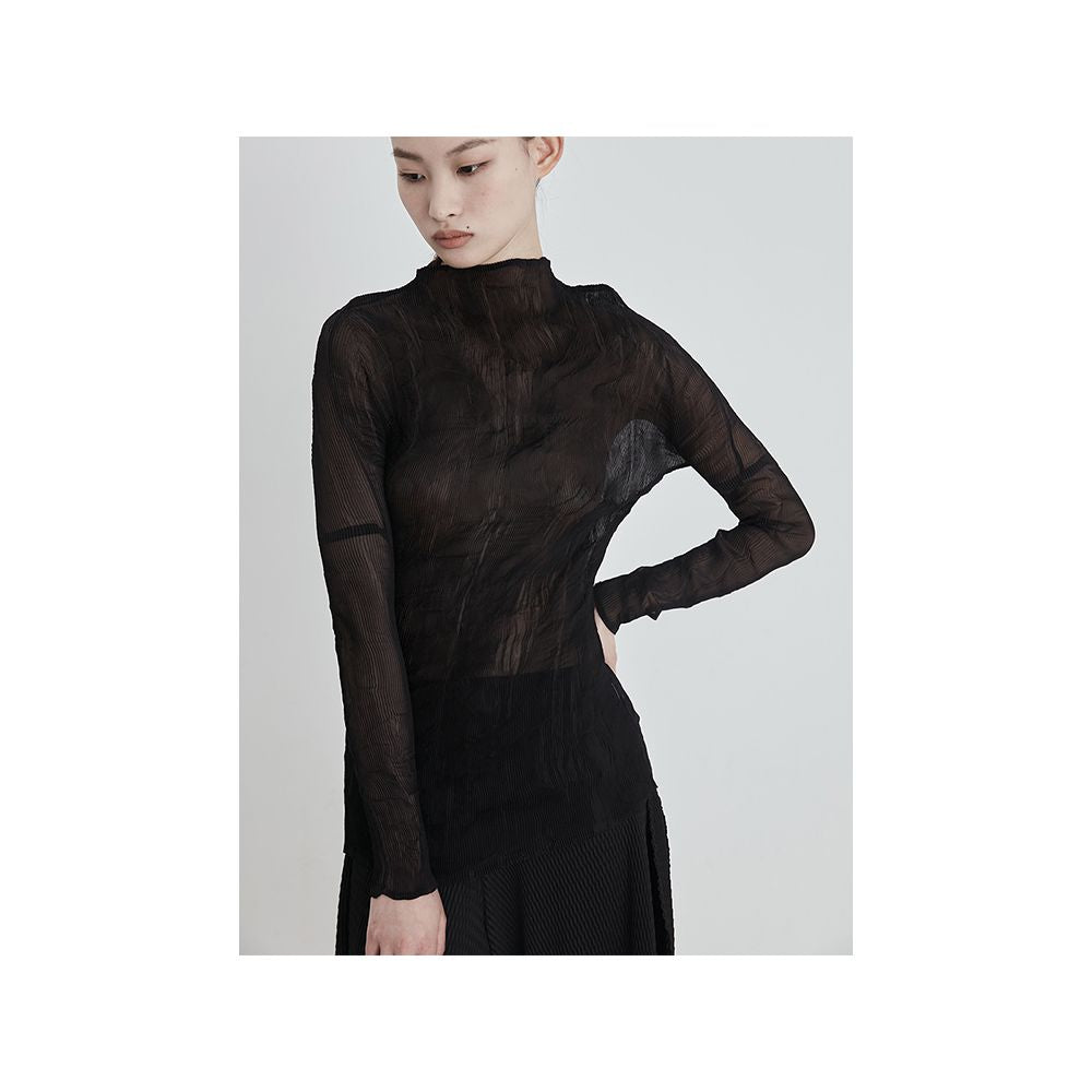 Whitecube2024 Spring Green Half High Collar Willow Fold Bottom Shirt Top Women s Slim Fit Look Long Sleeve T shirt image 9