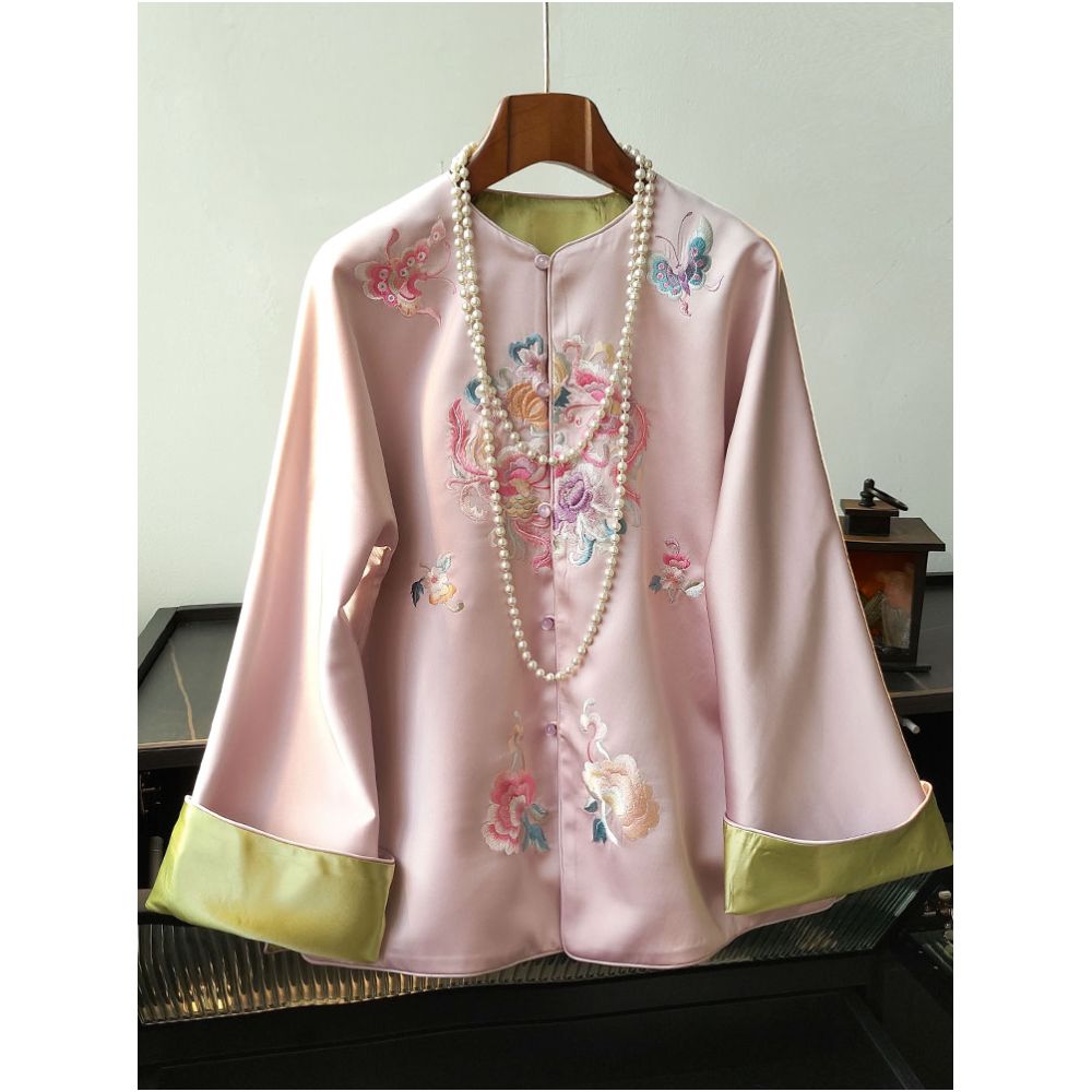 Acetate satin double sided top for women fashionable design new Chinese style age reducing casual retro buckle Chinese style jacket autumn image 1