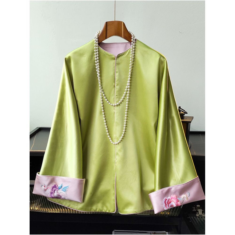 Acetate satin double sided top for women fashionable design new Chinese style age reducing casual retro buckle Chinese style jacket autumn image 2
