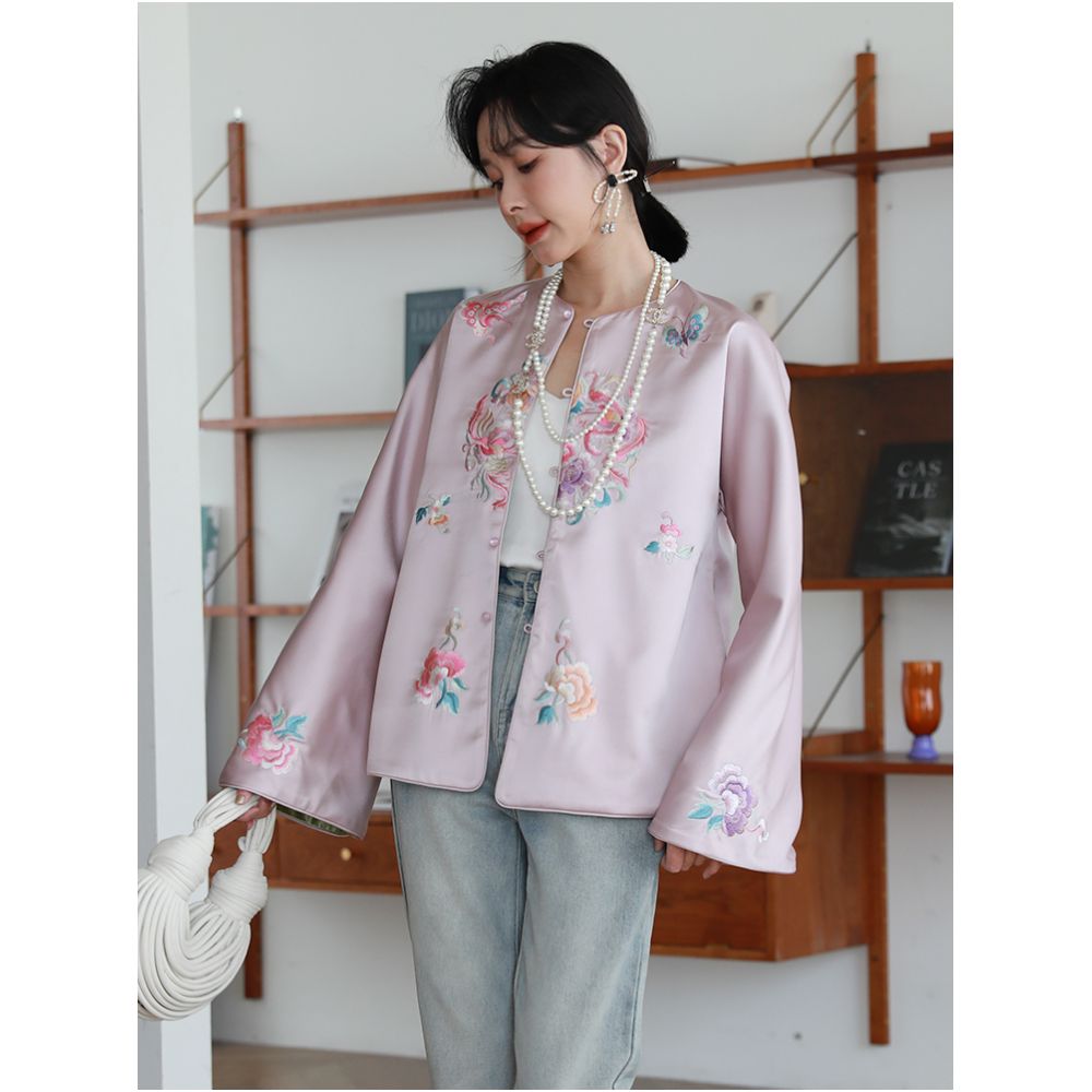Acetate satin double sided top for women fashionable design new Chinese style age reducing casual retro buckle Chinese style jacket autumn image 3