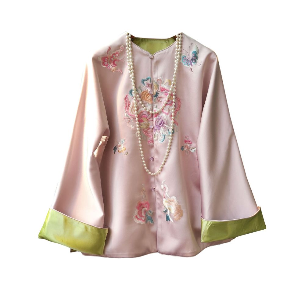 Acetate satin double sided top for women fashionable design new Chinese style age reducing casual retro buckle Chinese style jacket autumn image 5