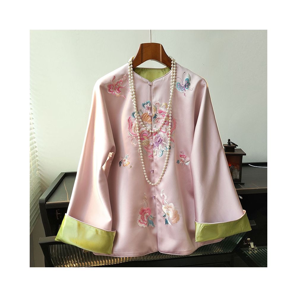 Acetate satin double sided top for women fashionable design new Chinese style age reducing casual retro buckle Chinese style jacket autumn image 8
