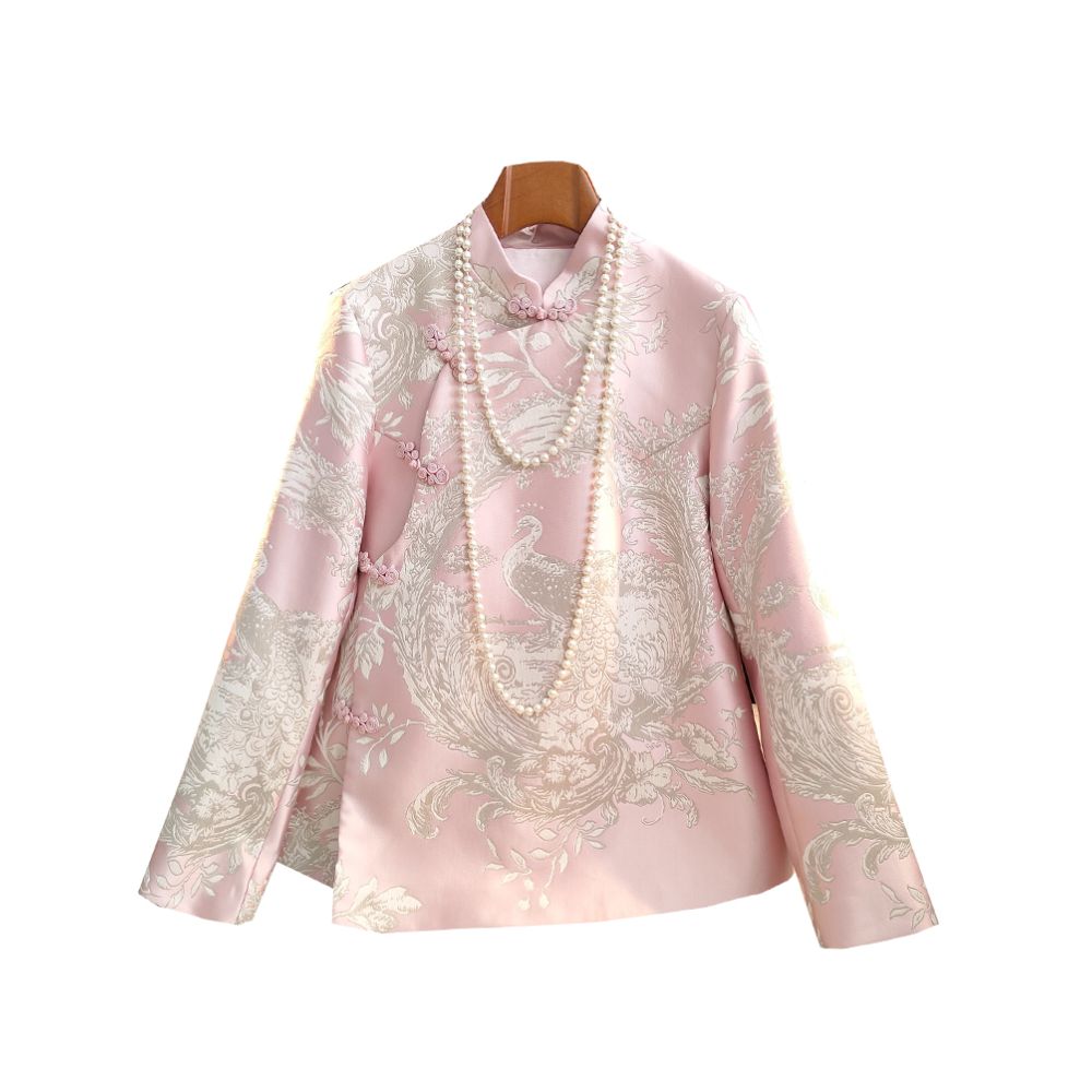 Retro button cheongsam top with a female design sense niche fashion age reduction and improved Chinese style slanted collar jacquard woven brocade jacket image 5