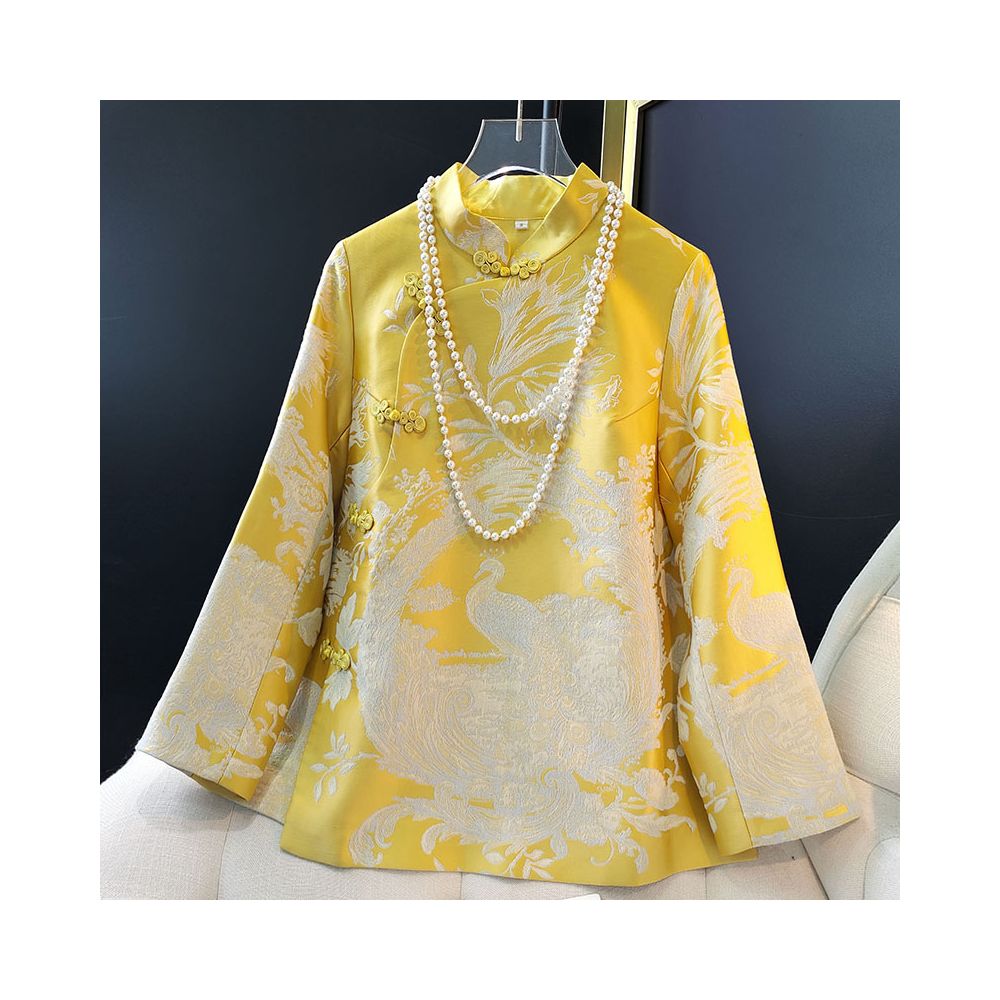 Retro button cheongsam top with a female design sense niche fashion age reduction and improved Chinese style slanted collar jacquard woven brocade jacket image 14