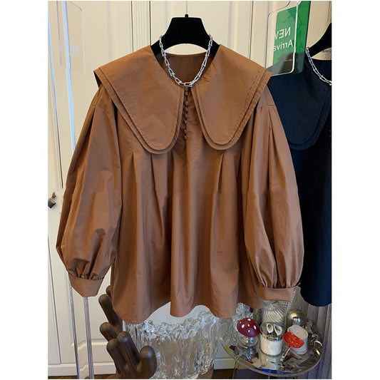 Asaya1199 - Retro Double Collar Sleeve Cotton Long Sleeve Shirt