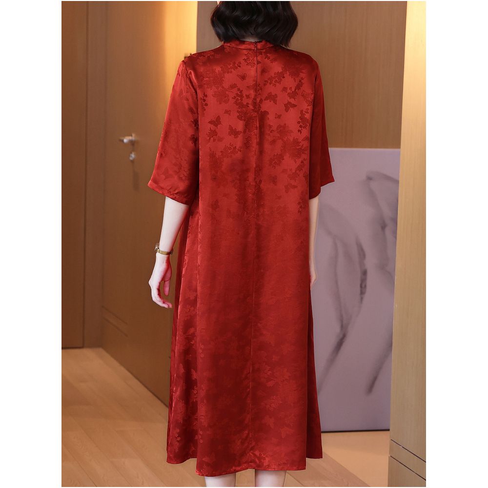 Mom s dress wedding banquet mother in law s dress new style summer wedding high end silk mulberry silk red cheongsam dress image 3