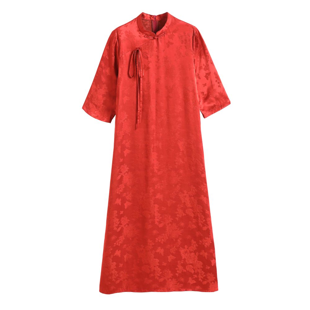 Mom s dress wedding banquet mother in law s dress new style summer wedding high end silk mulberry silk red cheongsam dress image 5