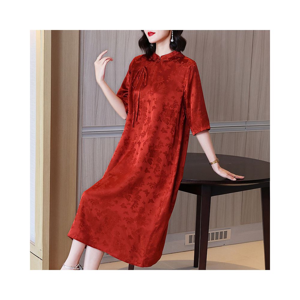 Mom s dress wedding banquet mother in law s dress new style summer wedding high end silk mulberry silk red cheongsam dress image 13