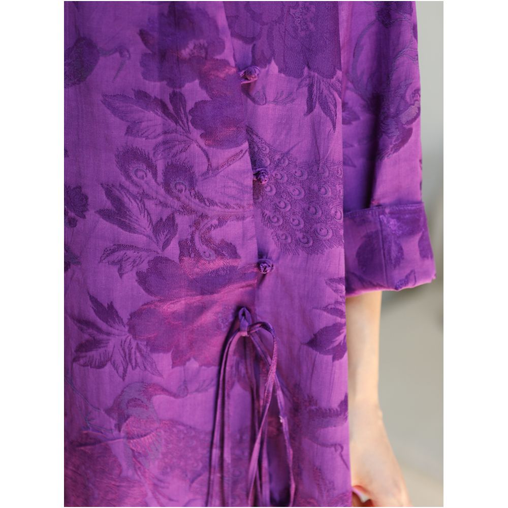 Taozhi Yaoyao Improved Cheongsam 2023 Spring Azi Commuting Artistic Loose Waist Jacquard Solid Color Long Sleeve Dress image 5