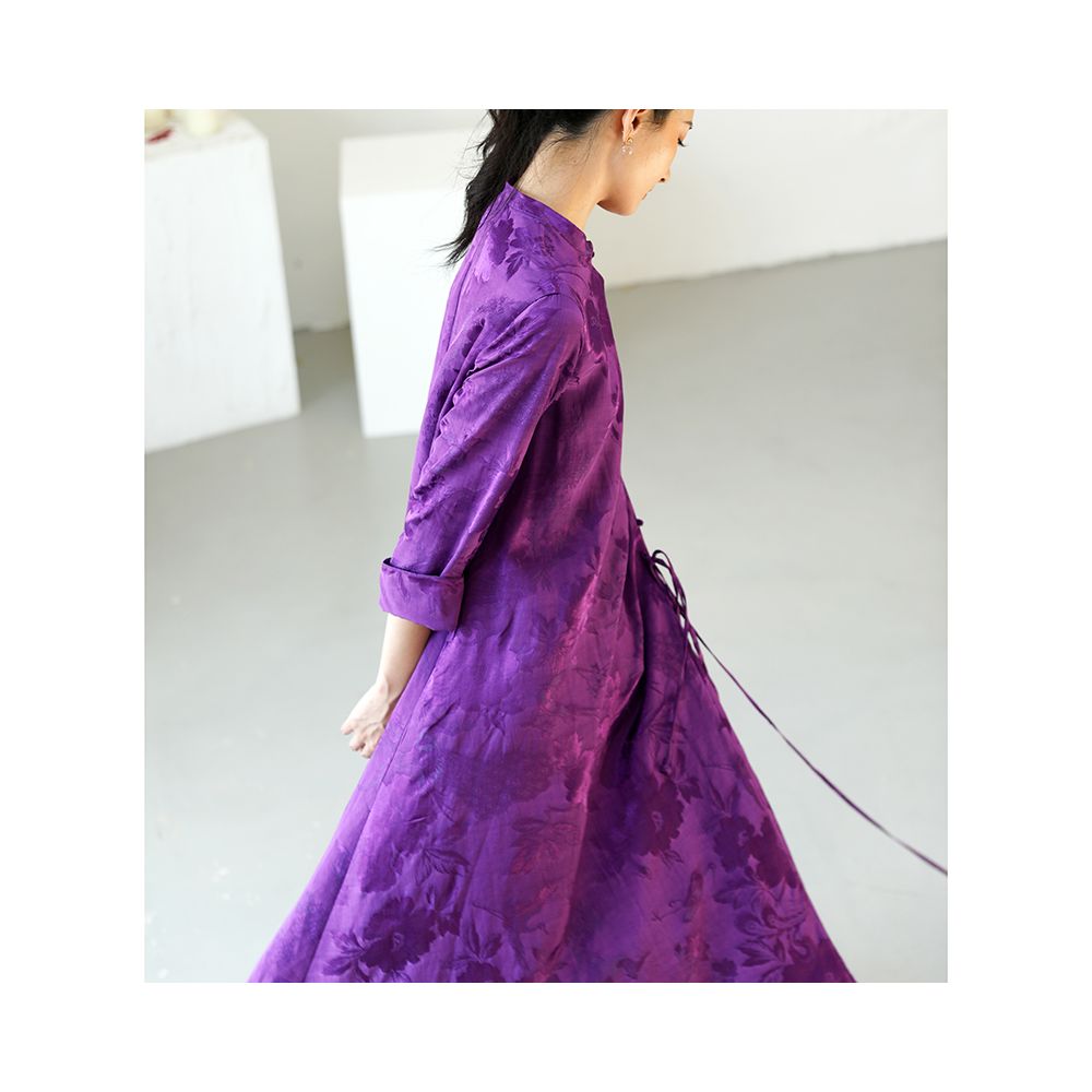 Taozhi Yaoyao Improved Cheongsam 2023 Spring Azi Commuting Artistic Loose Waist Jacquard Solid Color Long Sleeve Dress image 6