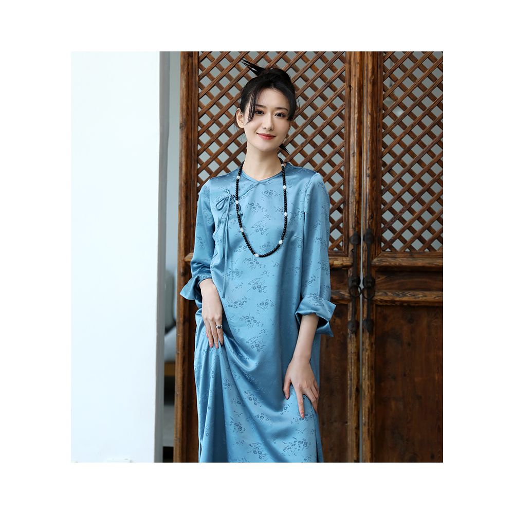 Asaya1165 - Jacquard Round Neck Three-quarter Sleeve Dress