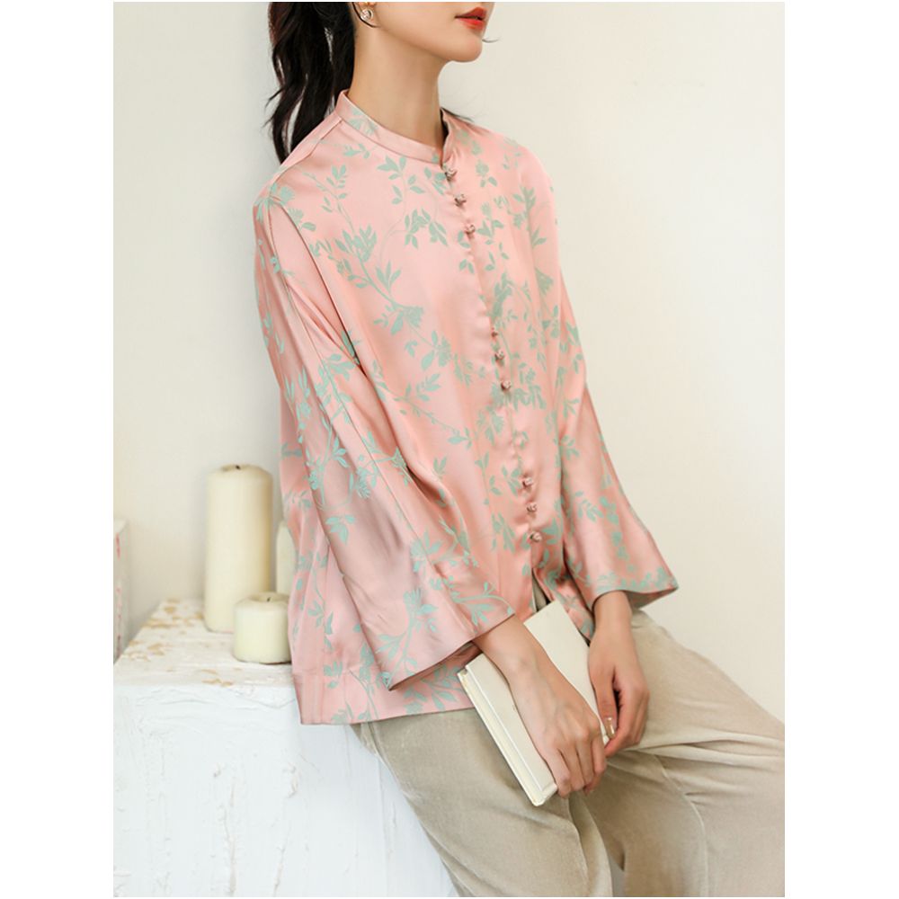Tao Zhiyao China Chic New Chinese Autumn 2022 Huaying Commuting Literature and Art Acetic Acid Jacquard Stand Collar Long Sleeve Shirt Type A image 2