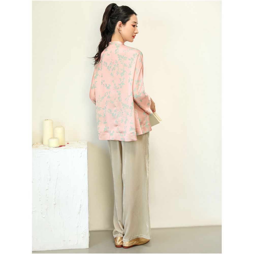Tao Zhiyao China Chic New Chinese Autumn 2022 Huaying Commuting Literature and Art Acetic Acid Jacquard Stand Collar Long Sleeve Shirt Type A image 4