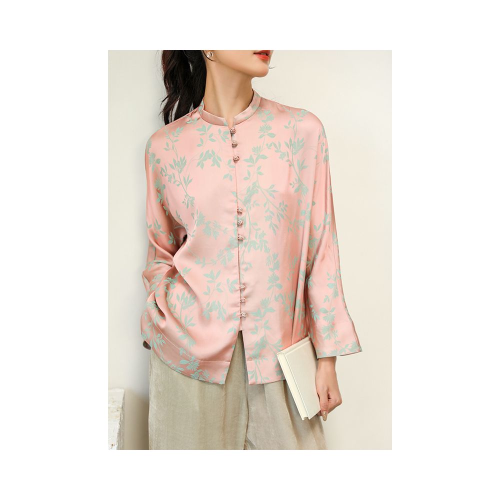 Tao Zhiyao China Chic New Chinese Autumn 2022 Huaying Commuting Literature and Art Acetic Acid Jacquard Stand Collar Long Sleeve Shirt Type A image 11
