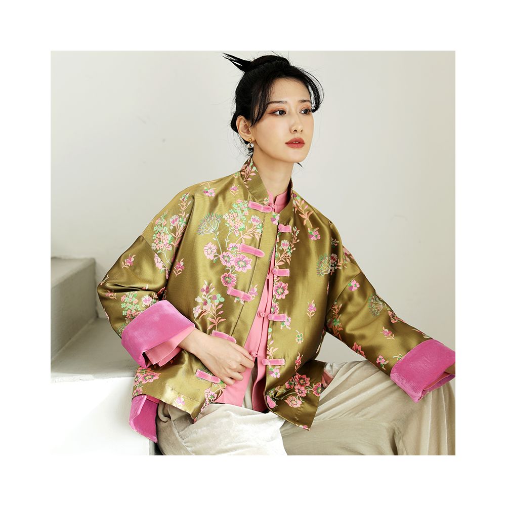 Taozhi Yaoyao 2025 Spring Flower Blossoms Splendid Spring Chinese Gold Jacquard Coat Spring Long Sleeve image 1