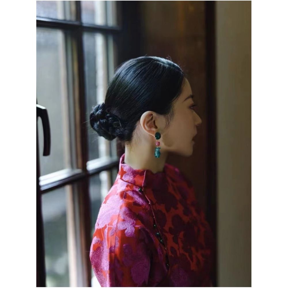 Wonderful new Chinese style love jincui silk jacquard rose red brocade improved cheongsam wedding toast dress image 3