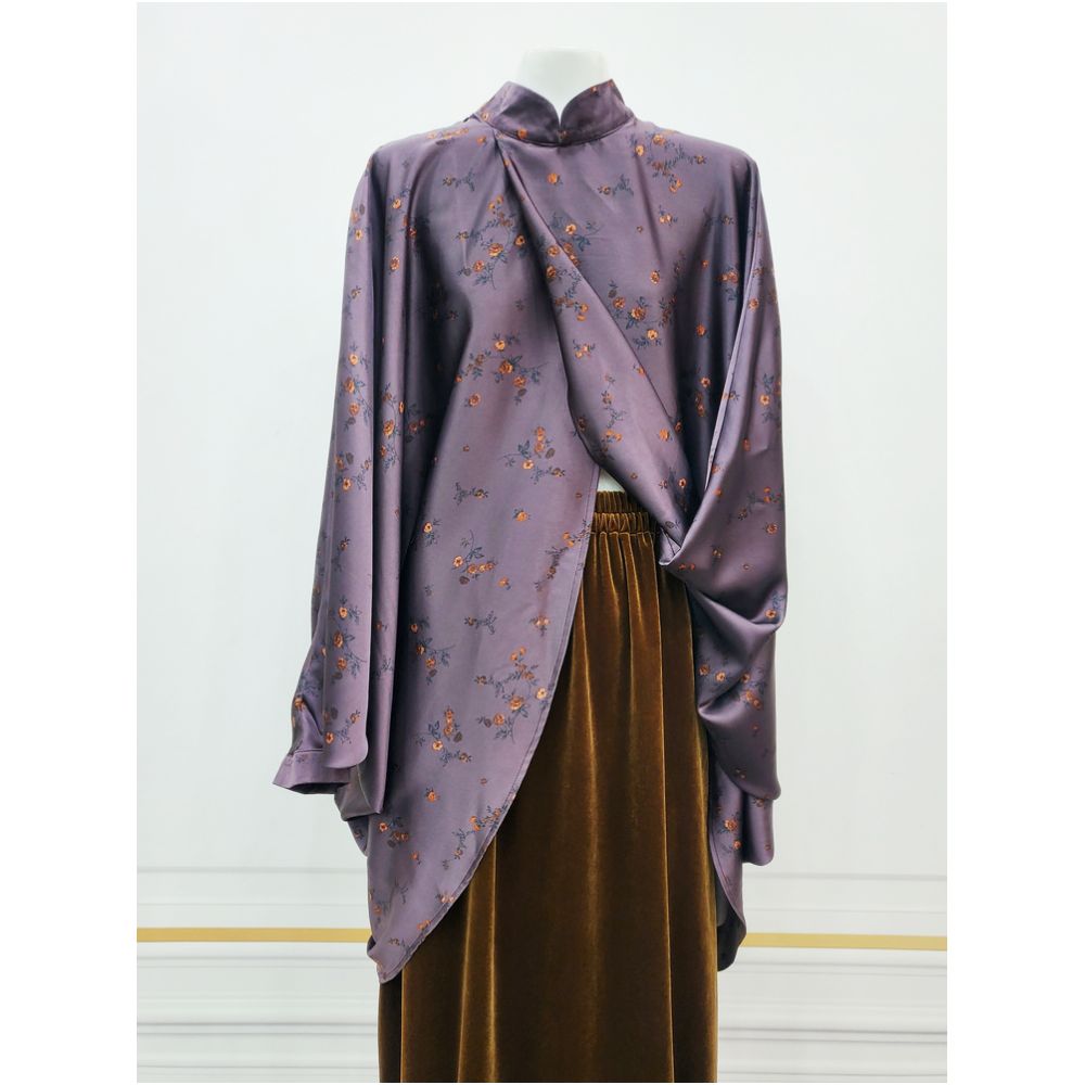 Asaya1146 - dark purple small flowers new Chinese cross bat shirt