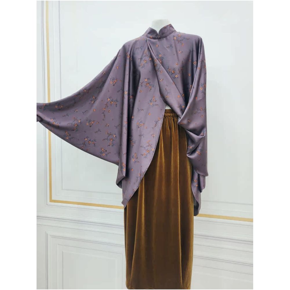 HOGU STUDIO Independent Brand Deep Purple Small Flower New Chinese Cross Bat Shirt 9010 image 4