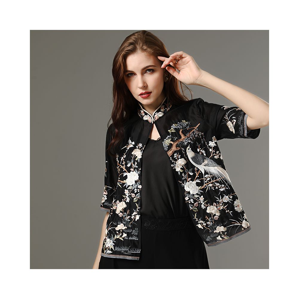 Ethnic style small top for women summer retro Chinese style Tian Si embroidery large size versatile small cardigan draped over air conditioning shirt image 20