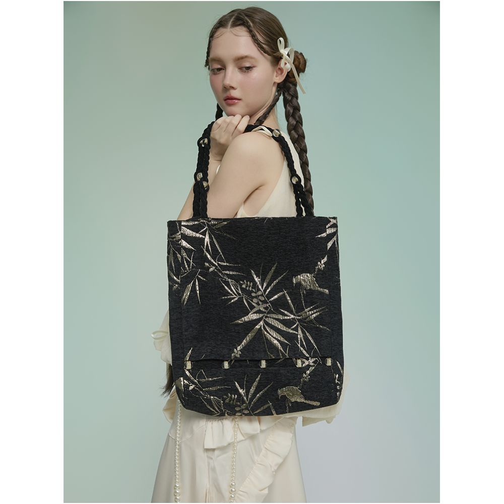 Tail Kite Record Cold Branch Sparrow Quietly Velvet Golden Silk Jacquard Tote Bag Versatile Women s Autumn and Winter New Chinese Style Single Shoulder image 2