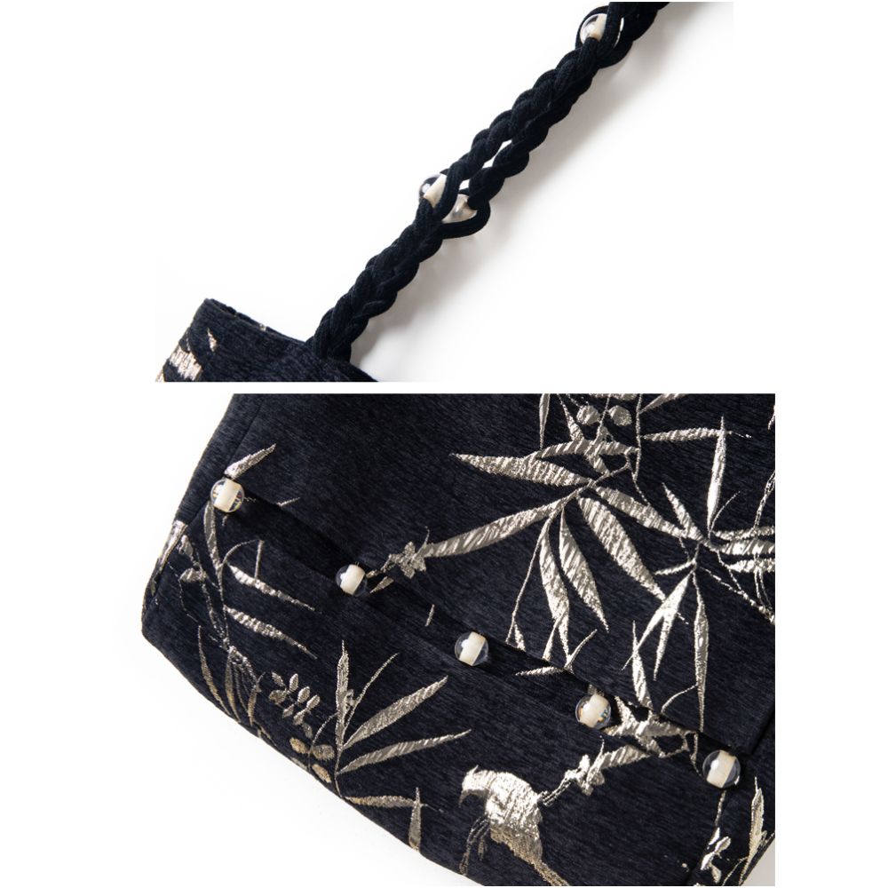 Tail Kite Record Cold Branch Sparrow Quietly Velvet Golden Silk Jacquard Tote Bag Versatile Women s Autumn and Winter New Chinese Style Single Shoulder image 3