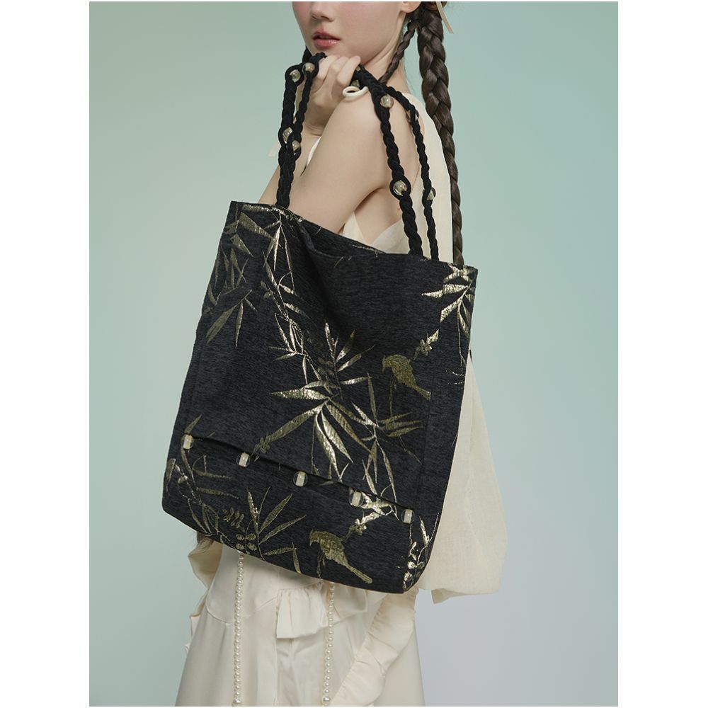 Tail Kite Record Cold Branch Sparrow Quietly Velvet Golden Silk Jacquard Tote Bag Versatile Women s Autumn and Winter New Chinese Style Single Shoulder image 5