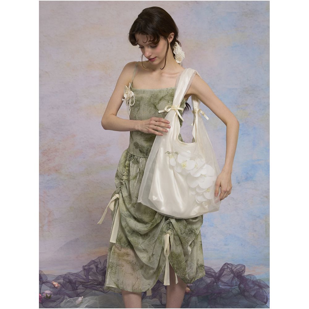 Original design by Weiyuanlu niche butterfly orchid organza bag women s shoulder bag tote bag apricot color image 3