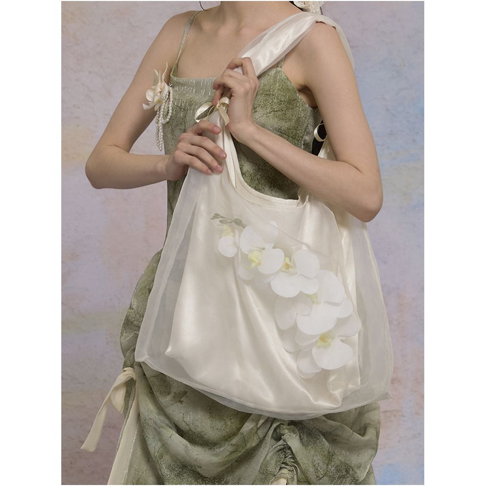 Original design by Weiyuanlu niche butterfly orchid organza bag women s shoulder bag tote bag apricot color image 4