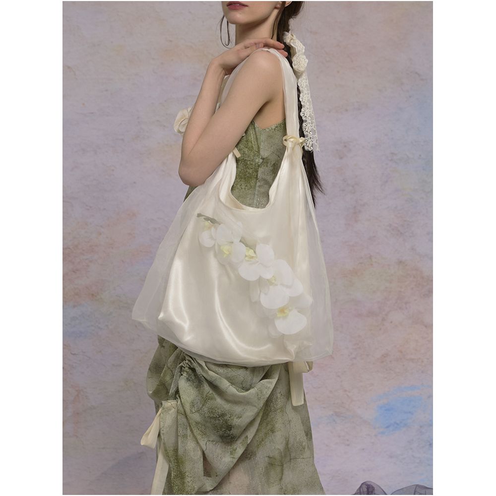 Original design by Weiyuanlu niche butterfly orchid organza bag women s shoulder bag tote bag apricot color image 0