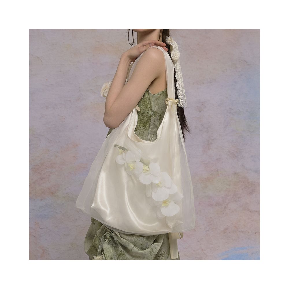 Original design by Weiyuanlu niche butterfly orchid organza bag women s shoulder bag tote bag apricot color image 9